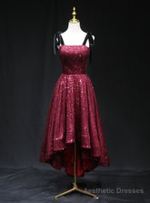 Burgundy Sequins Straps  Prom Dress